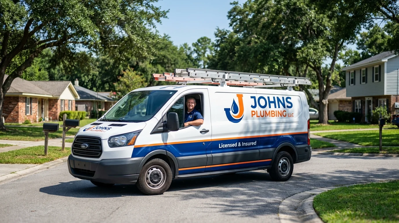 Johns Plumbing LLC service van in Peru, NY