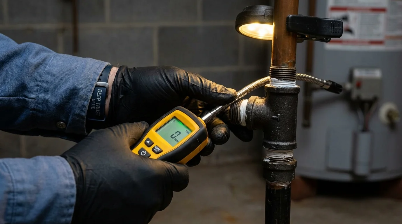 Gas leak detection with electronic sniffer by Johns Plumbing LLC in Peru